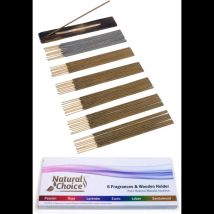 Natural Choice Incense 6-fragrance Gift Pack With Wooden Burner Holder - Organic Aromas