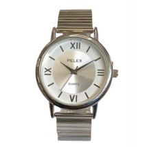 Pelex Silver-toned Quartz Watch - Men's Roman Numeral Dial With Silver Bracelet