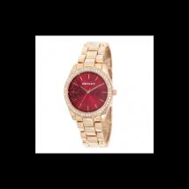 Henley Etched Patterned Red Dial Rose Gold-tone Bracelet Ladies Watch