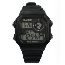 Clasico Water Resistant Digital Watch - Black Rubber Strap