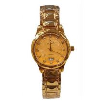 Clasico Gold Metal Strap Round Dial Water Resistant Ladies Watch - Dated, Bling Accents