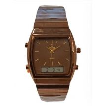 Clasico Dual Time Water Resistant Brown Dial Brown Metal Strap Ladies Watch