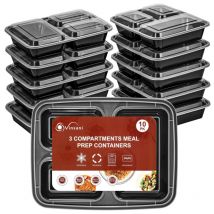 Vinsani 20-pack 3 Compartment Meal Prep Food Containers - Microwave & Freezer Safe
