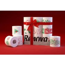 Renova 2-ply Festive White Print Toilet Tissue Rolls - 9, 18, 27, 36, 45 Rolls