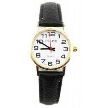 Pelex Gold-tone Case White Dial Black Leather Strap Quartz Ladies Watch
