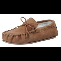 Nordvek Sheepskin Suede Moccasin Slippers With Rubber Sole