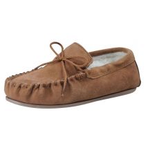 Nordvek Mens Sheepskin Suede Moccasin Slippers With Rubber Sole