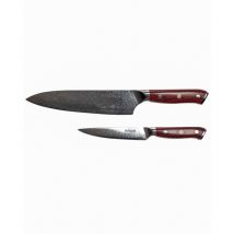 Makan Damascus Steel Chef's Knife & Utility Knife Set - Red Ripple Handle