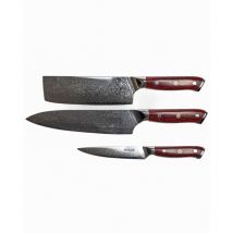 Makan Damascus Steel Knife Set - Chef's, Utility & Vegetable - Red Ripple