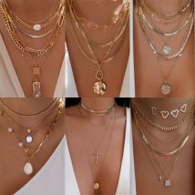 Bls-wonder bohême couleur or plusieurs Styles collier pour femmes à la mode multicouche cristal pendentif colliers ensemble bijoux cadeaux
