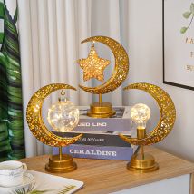 Étoiles colorées en fer forgé à LED, lune, boules rondes, petites veilleuses, lampes de table de chambre décoratives, lumières en forme