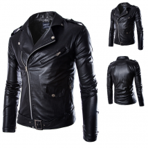 Vêtements pour hommes Veste de moto en cuir mince pour hommes Veste en cuir