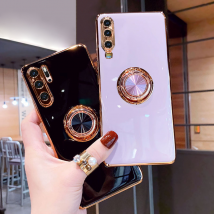 Étui en silicone de placage de luxe pour Huawei P30 Pro P20 Mate 20 P40 Honor 20 30 Pro Nova 5T téléphone couverture aimantée souple avec porte-anneau