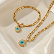 Blue Simple Oil Drop Gold Plated Stainless Steel Jewelry Necklace