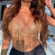Hauts en métal strass pour femmes les plus sexy Tenue de fête sexy pour fille sexy Strass Discothèque Bretelles pour fille sexy