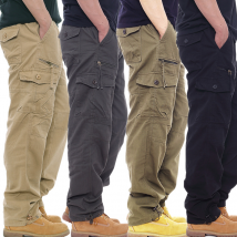 Pantalon de travail simple en coton pour homme, taille élastique, décontracté, grande taille, poches multiples, ample, pantalon de chantier