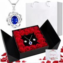 Ensemble de bijoux pour femmes Collier en saphir et diamants tendance avec pendentif fleur tendance Cadeau de Saint-Valentin