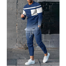 Summer Fashion Tracksuit Set For Men 2 Piece Outfit Long Sleeve T Shirt Trousers Pants Sweatpants Sport Suit Oversized
