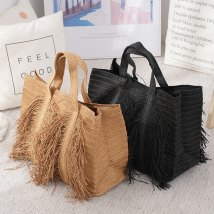 Sac à main tissé à pompon en papier pour femme, sac à main tissé à la main de grande capacité, style pastoral, sac à bandoulière pour vacances à la plage