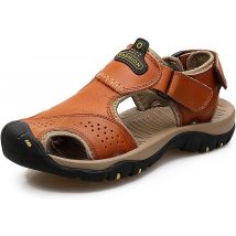 Sandales en cuir pour hommes, sandales de sport à bout fermé, semelles intérieures souples pour chaussures d'été, légères et confortables
