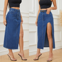 Jupe en jean à la mode pour femmes, jupe fendue en forme de barbe de chat