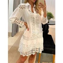 New Autumn Women Casual Dress Fashion Sexy Lace Hollow Solid Shirt Mini Dresses Long Sleeve Holiday Party Robe Femme