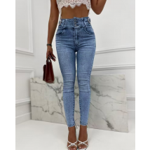 Vêtements pour femmes meilleures ventes h perle boucle taille haute pantalon en jean skinny