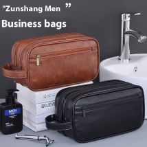 Trousse de toilette de grande capacité en PU imperméable à double couche pour homme, trousse de toilette de voyage d'affaires de qualité supérieure