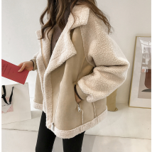Vêtements pour femmes Veste en daim une pièce en fourrure ample chic pour femme Veste courte en velours d'agneau pour femme