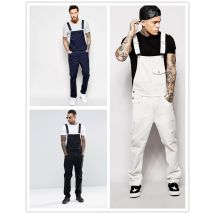 Vêtements pour hommes nouveaux pantalons à bretelles en denim blanc slim fit pantalons longs pour hommes station nouveaux pantalons à bretelles pour hommes