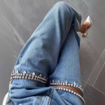 Vêtements pour femmes Jeans droits déchirés bleus pour printemps et été