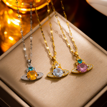 [Titanium Steel] Micro-inlaid Queen Mother Planet Zircon Exquisite Micro-inlaid Necklace Women's Fashion Trend Clavicle Chain Manufacturer