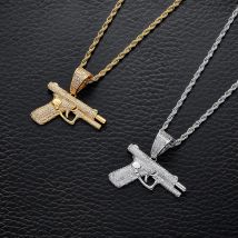 Colliers Hip hop petit pistolet collier créatif diamant zircon mitrailleuse bijoux tendance pour hommes