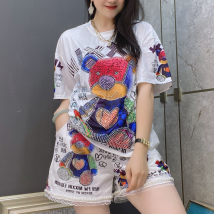 women's short-sleeved shorts women's casual suit  hot diamond t-shirt two-piece suit