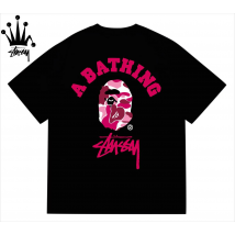 Stussy&Ape Co Branded Camo Logo Letter Camo Ape Pattern Printed Cotton Short Sleeved T-shirt For Men And Women