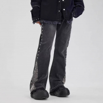 Vêtements pour hommes européens et américains High Street Black Cross Badge Hot Diamond Ripped Jeans hommes Slim Fit Casual Long Pants Trendy Brand