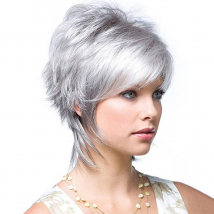 Perruque grise argentée avec frange latérale pour femme blanche, perruque courte et droite avec queue de loup