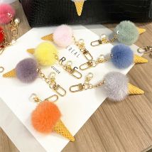 Bag Charm Pearl Ice Cream Keychain Cute Plush Couple Bag Pendant Car Keychain School Bag Pendant Accessories Gift
