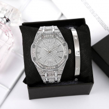 2 pièces/ensemble montre pour femme de luxe strass montre à Quartz Rome mode analogique montre-Bracelet et Bracelet, cadeau pour maman et elle