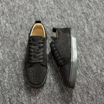 Diamond Casual Men's Low-top Breathable Leather Sewn Black Fashion Comfortable Low-top Shoes