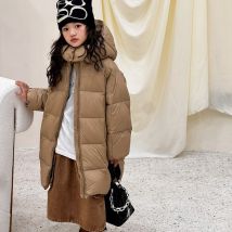 Kids' Clothing Autumn and winter new Korean style boys and girls' mid length 90 white duck down jacket thick warm children's loose coat