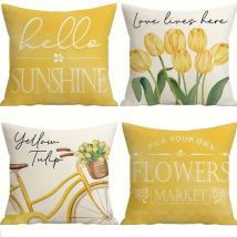 Cross-border Hot Selling Yellow Bicycle Tulip Pattern   Pillow Case Living Room Bedroom Sofa Decorative Pillow Case