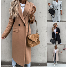 Manteau long en laine à col tailleur pour femme