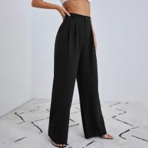 Ladies Clothes Solid Color Zipper Straight Leg Trousers Suit Pants