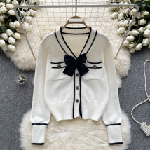 Women's Clothing high-end knitted cardigan for women autumn and winter bow design niche light luxury super fairy top