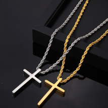 Collier pendentif Hip-Hop Cross en acier inoxydable 304 plaqué or et argent pour hommes