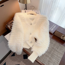 Women's Clothing Wool Cardigan Jacket For Women, Loose Mink Fleece Knitted Sweater, Short Outerwear