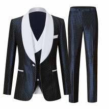 Vêtements pour hommes costumes à pois pour hommes, col blanc, costumes à col châle pour hommes