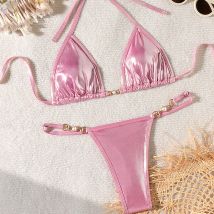 Women's new sexy shiny pearl T-string bikini swimsuit bikini