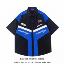 Vêtements pour hommes chemise à manches courtes de moto brodée rétro pour hommes, chemise de travail de course de niche à la mode d'été